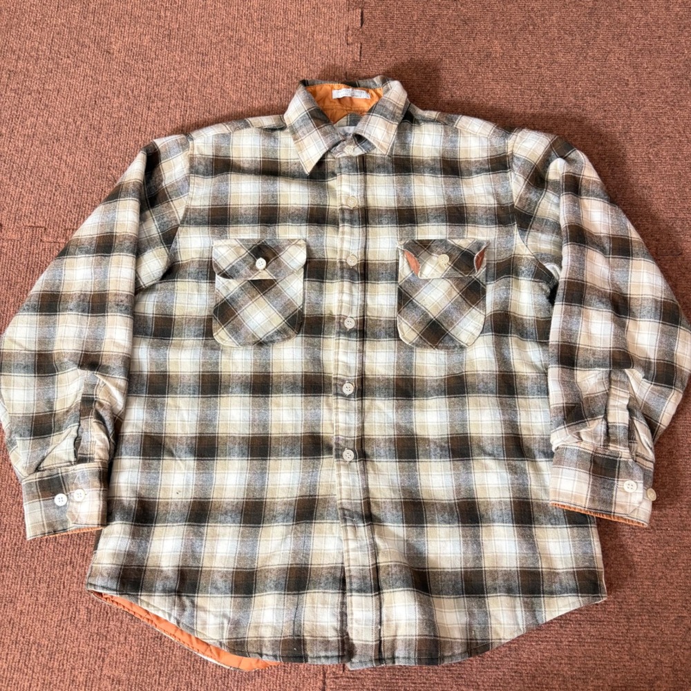 Windbreaker‎ Mens Plaid Quilted Flannel Shirt Jacket Brown Cream Lined Korea L